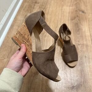 ABELLA‎ | True Comfort Women Brown Suede Peep Toe Wedge Sandals